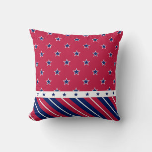 Coussin Patriotique USA Rouge Blanc Bleu Étoiles Rayures