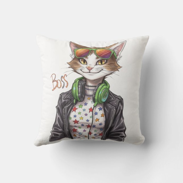 Coussin Patron Chat Cool - Idée Cadeau Drôle pour Amateur  (Verso)