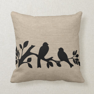 Coussin Patt chic rustique d'inséparables de jute de toil