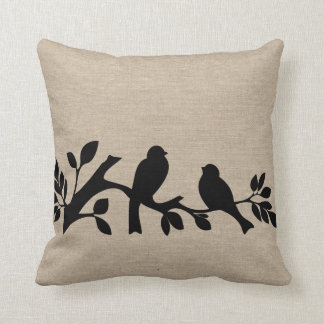 Coussin Patt chic rustique d'inséparables de jute de toile