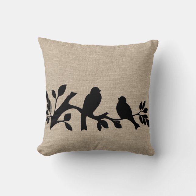 Coussin Patt chic rustique d'inséparables de jute de toile (Recto)