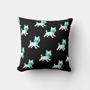 Coussin Patte de chien malamué turquoise et blanc Husky su