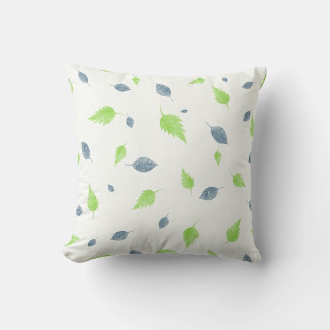 Coussin Pattern Blue & Green Leaves (Recto)