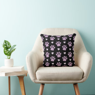 Coussin Pattern of paws, Dog paws, Lilac paws, Hearts