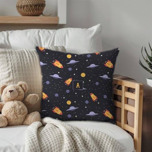 Coussin Pattern space lavender orange black monogram