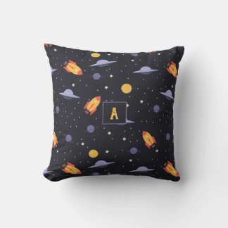 Coussin Pattern space lavender orange black monogram