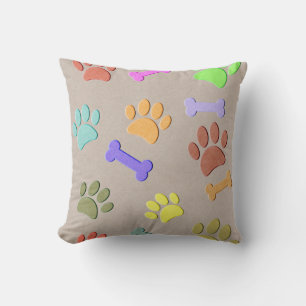 Coussin Pattes De Chien Et Os Papier Coloré Fausse Fleece 