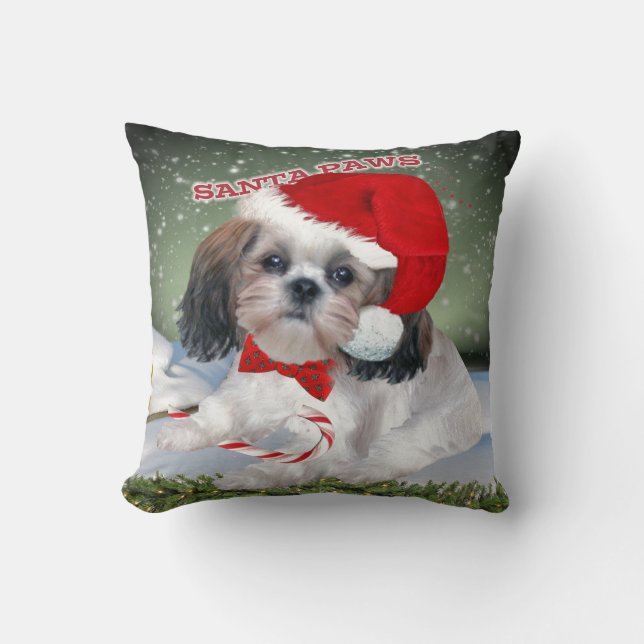 Coussin Pattes de Shih Tzu Père Noël (Recto)