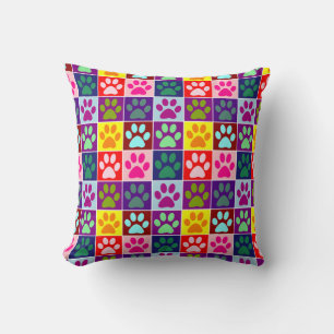 Coussin Pattes multicolores dans des carrés multicolores