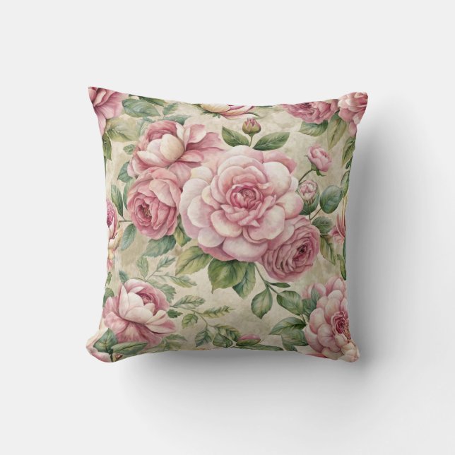 Coussin Patty Vintage Inspiré rose motif floral (Recto)