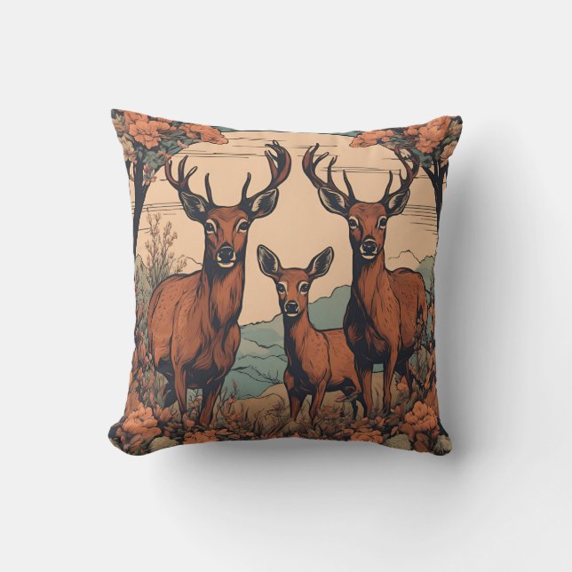 Coussin Pâturage de cerfs géants D1 (Recto)