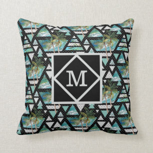 Coussin Paumes géométriques abstraites et motif de vague