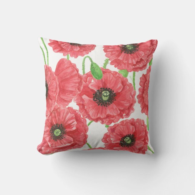 Coussin Pavot aquarelle motif floral (Recto)