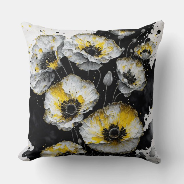 Coussin pavot blanc, jaune et noir (Recto)