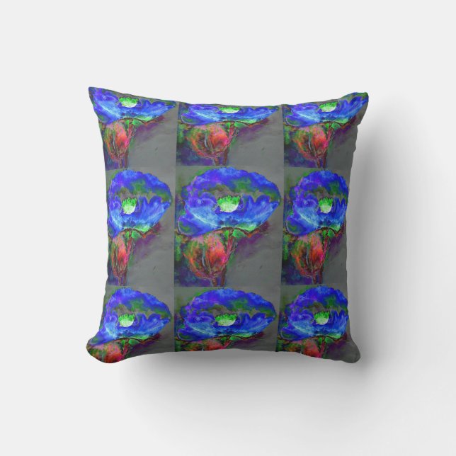 Coussin pavot bleu floral Abstrait (Recto)
