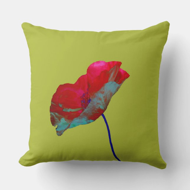 Coussin Pavot bleu rouge au vert printemps (Recto)