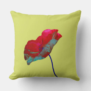 Coussin Pavot bleu rouge sur vert pastel