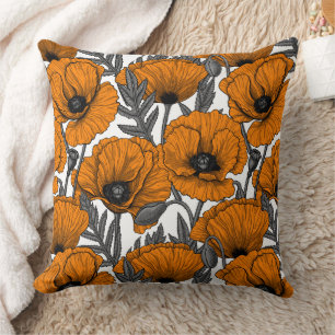 Coussin Pavot orange sur blanc