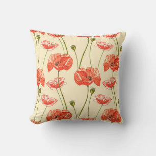 Coussin Pavot rouge aquarelle. Motifs sans couture. Fl sau