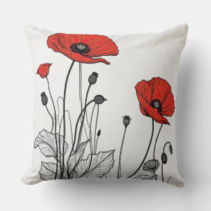 Coussin Pavot rouge et noir