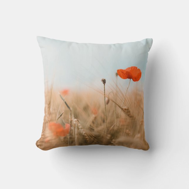 Coussin Pavots et orge rouges d'or (Recto)