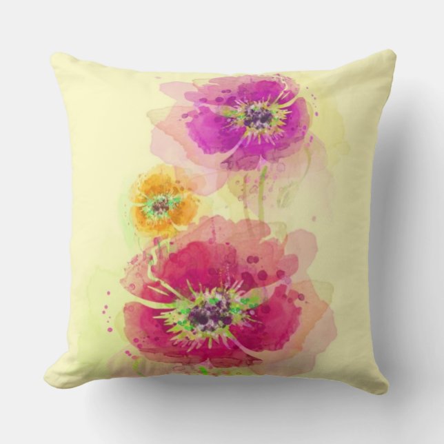 Coussin Pavots peints 2 d'aquarelle (Recto)