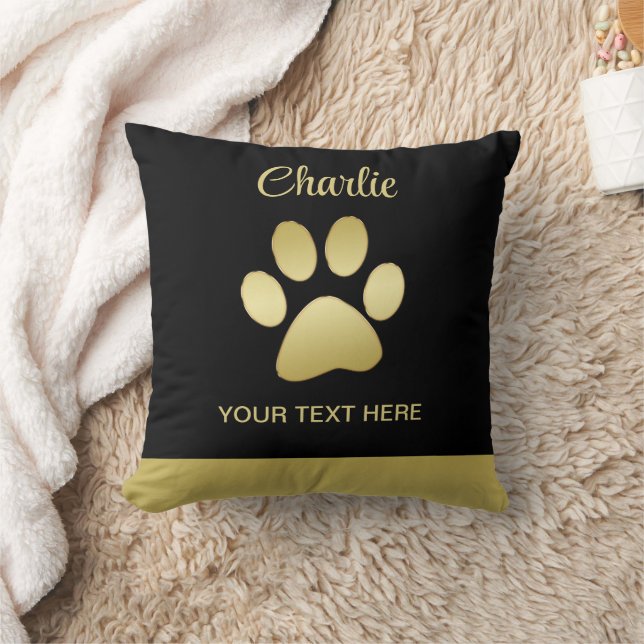 Coussin Paw chien brillant or sur arrière - plan noir (Couverture)