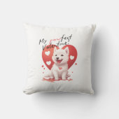 Coussin Pawfect Valentine - adorable chiot Jindo blanc (Recto)