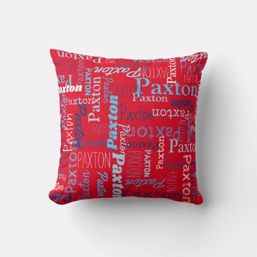 Coussin Paxton nom personnalisé rouge bleu blanc (Recto)