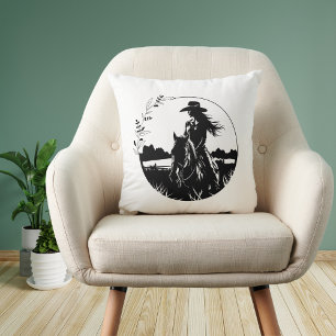 Coussin Pays Élégante Cheval Cowgirl Western Equestrio