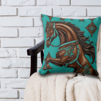 Coussin Pays occidental Equestre Turquoise Cheval Brown