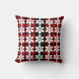 Coussin Pays rouge, noir Buffalplaid - flocon de neige mot