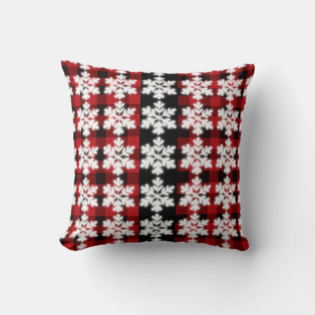 Coussin Pays rouge, noir Buffalplaid - flocon de neige mot (Recto)