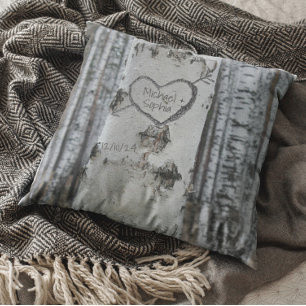 Coussin Pays Rustic Carved Heart Birch Tree