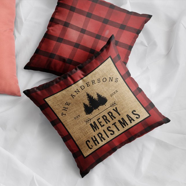 Coussin Pays Rustique Nom de famille Joyeux Noël Pressé (Créateur téléchargé)