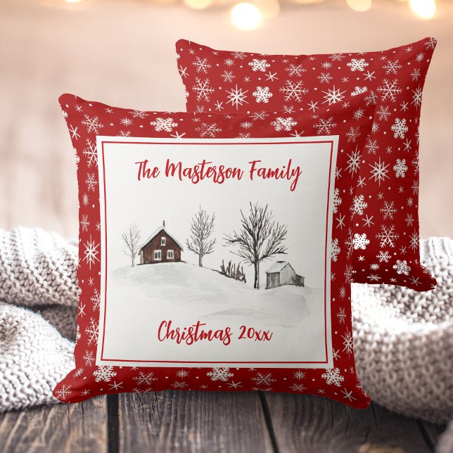 Coussin Pays Rustique, Nom de famille, Noël, (Rustic Country, Family Name, Christmas, Throw Pillow)