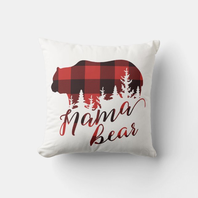 Coussin Pays rustique Rouge & noir Flannel Mama Ours (Recto)