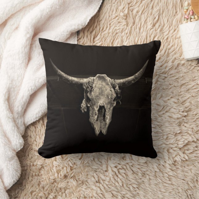 Coussin Pays Western Bull Skull Rustique Vintage Antique (Couverture)