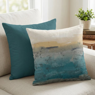 Coussin Paysage à l'aquarelle abstrait bleu et or