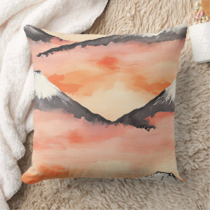Coussin Paysage à l'aquarelle de la montagne enneigée au c