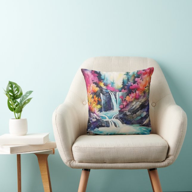 Coussin Paysage à l'encre colorée (Chaise)