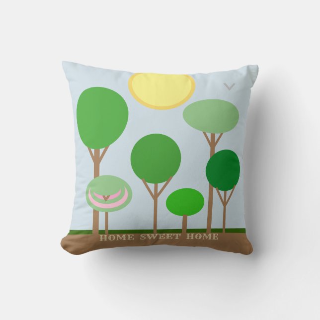 Coussin Paysage Arbre Abstrait Moderne sur Fond Bleu Clair (Recto)