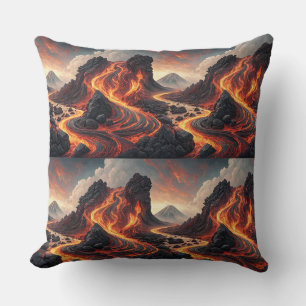 Coussin Paysage artistique de volcan en éruption avec lave