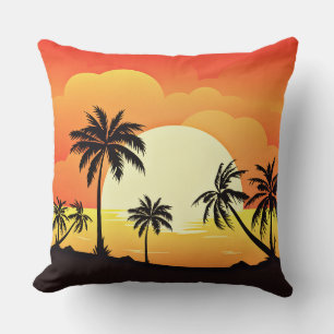 Coussin Paysage au coucher du soleil avec palmiers