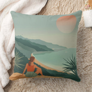 Coussin Paysage Boho Terracotta Sage Coastal Bay Coucher d
