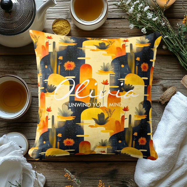 Coussin Paysage botanique moderne dans un jaune chaud (Créateur téléchargé)