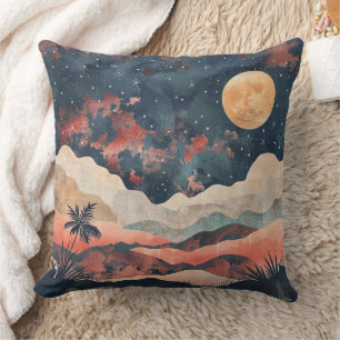Coussin Paysage céleste boho désert Indigo cuivre