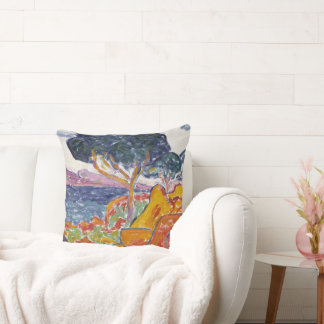 Coussin Paysage coloré de montagne Vintage avec devis