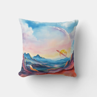 Coussin Paysage d'aquarelle planétaire dynamique