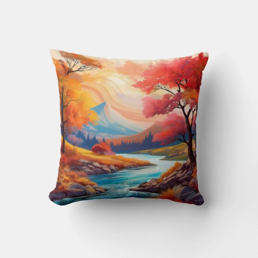 Coussin Paysage d'automne serein avec rivière (Recto)
